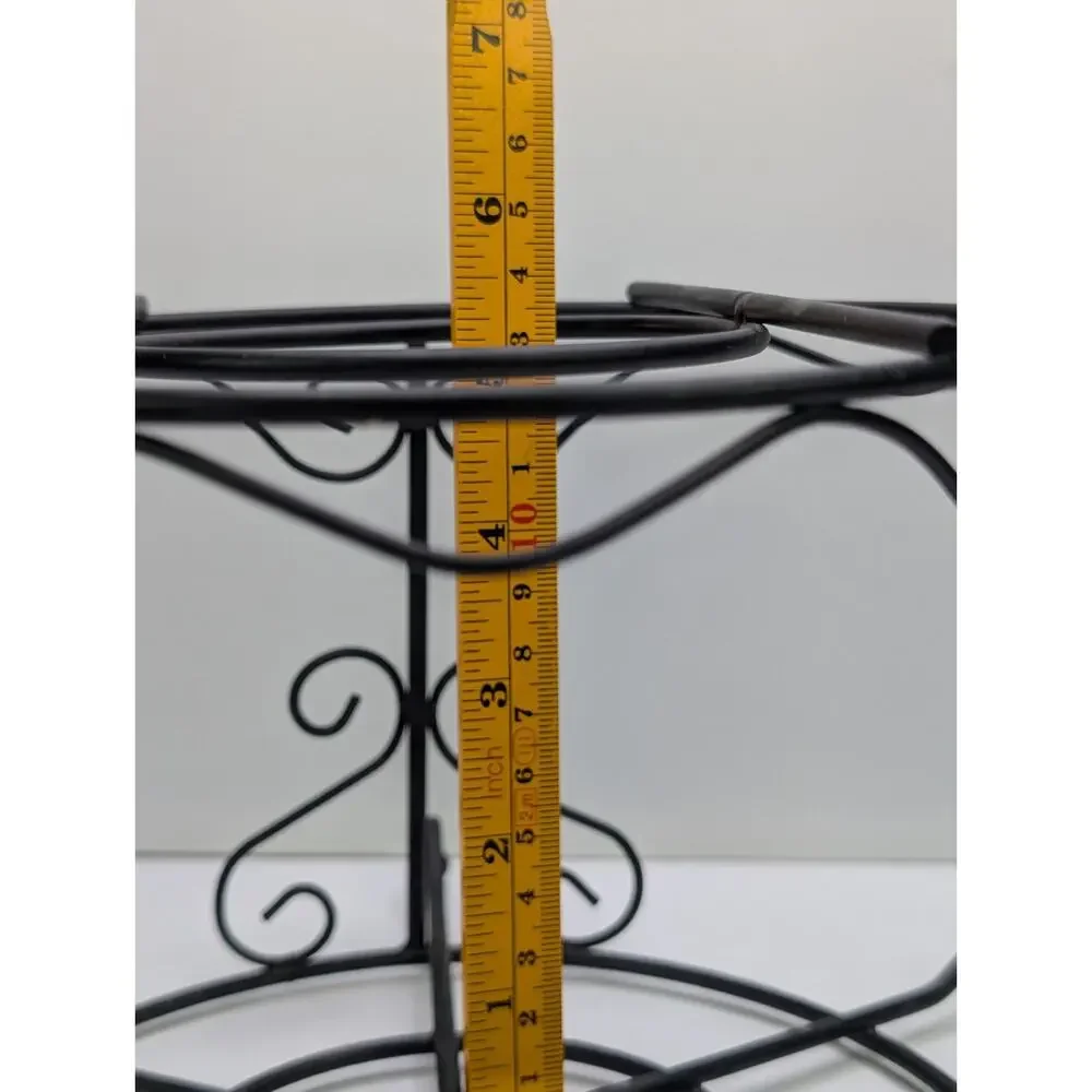 Black Metal 2 Tier Serving Stand Bowl Plate Holder Scrollwork Tabletop Rack